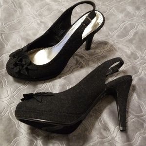 Gray Wool Sling Back Heels.